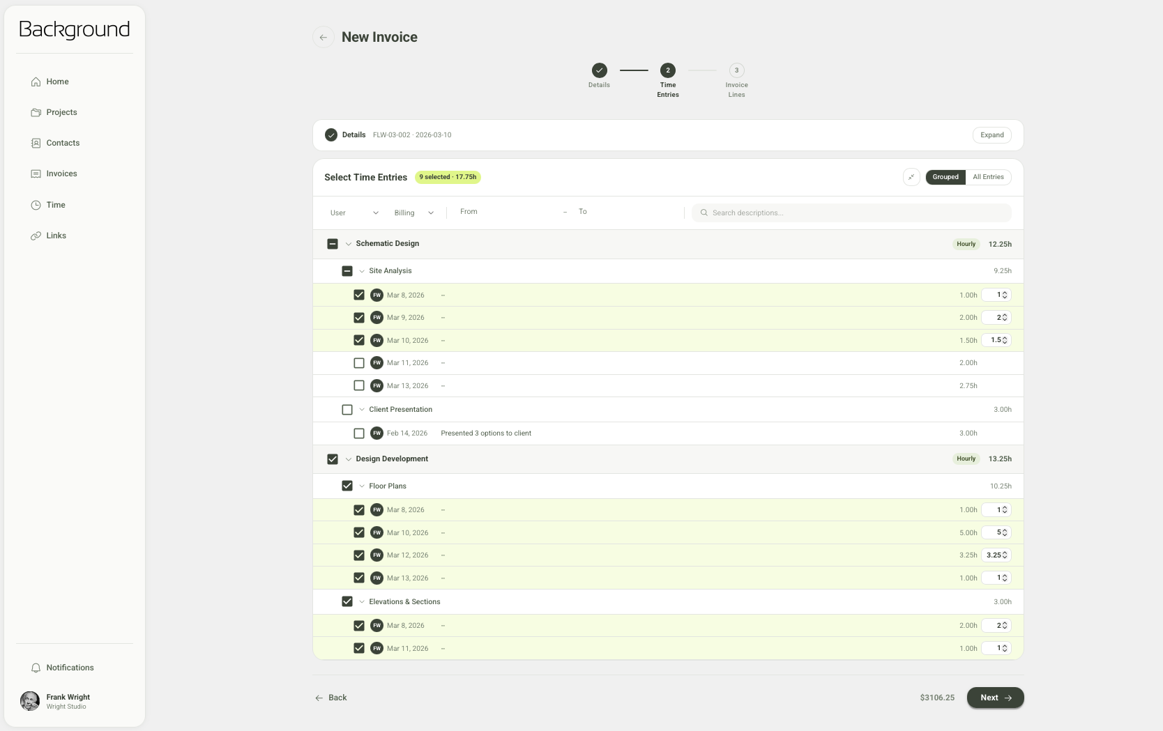 Invoice generated from tracked time