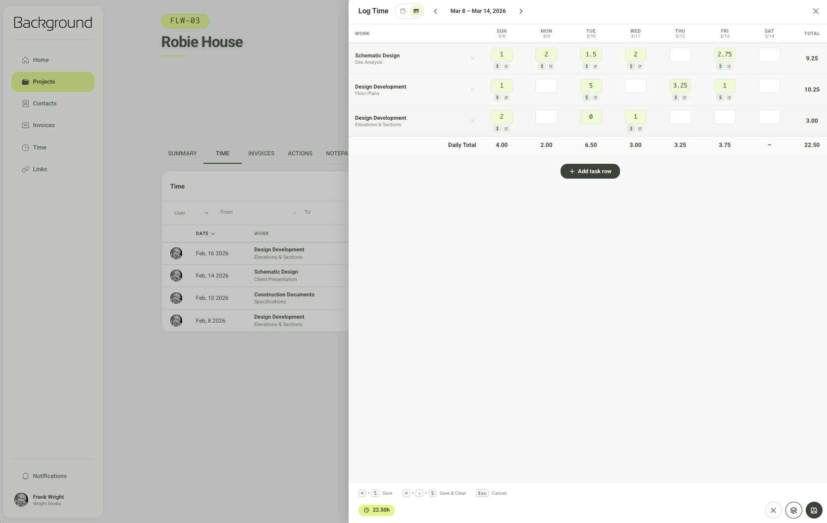 Weekly timesheet view