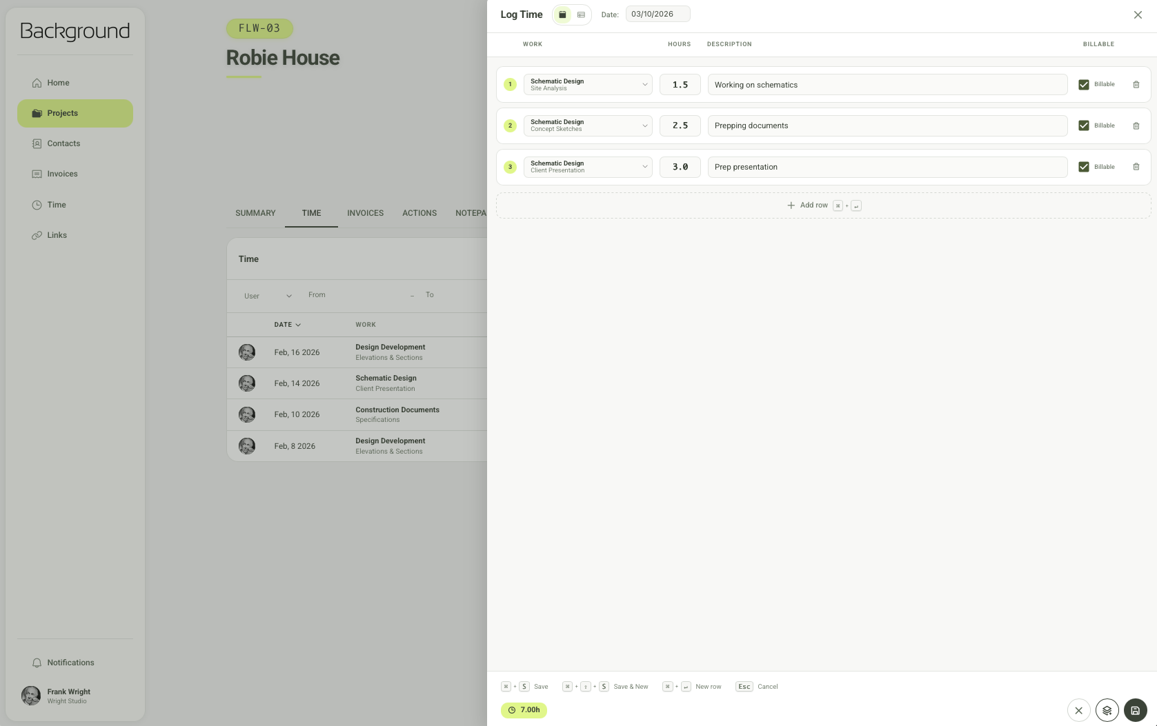 Log time entry modal